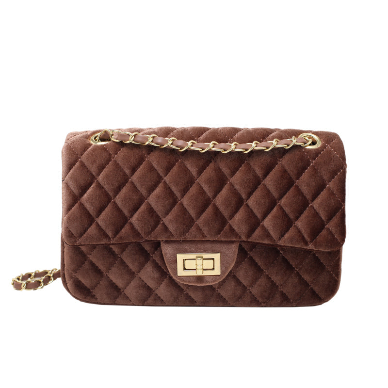 MOJOYCE-Solid Color Velvet Quilted Bag