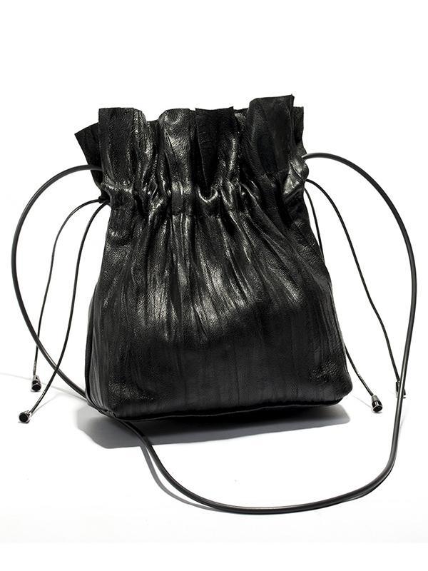 Mojoyce-Lace-up Plicated Small Bag