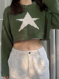 Mojoyce-Vintage Star Jacquard Cropped Sweater