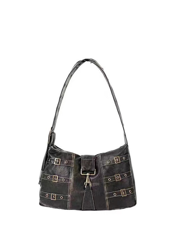 MOJOYCE-Buckled Strap Pu Leather Shoulder Bag