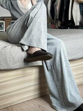 Mojoyce-Comfy Gray Casual Straight Wide Leg Pants