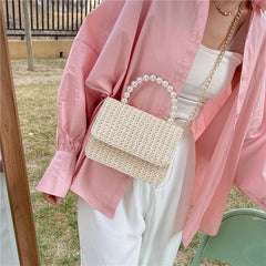 MOJOYCE-Straw Pearl Cross Body Bag