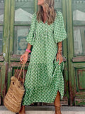 Mojoyce-Hot Green Printed Vacation Loose Maxi Dresses