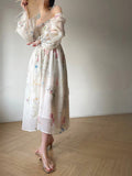 MOJOYCE-Women Summer Sexy y2k Fairy Dress Casual Loose Dress Puff Long Sleeve Floral Maxi Dress