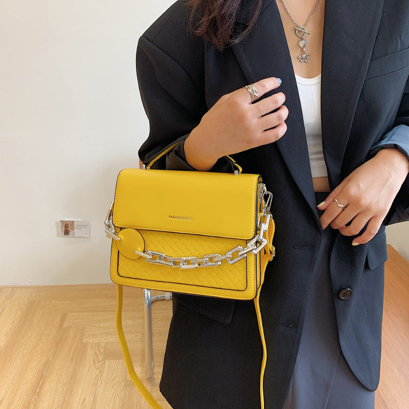 MOJOYCE-Solid Color Letter Flap Organ Crossbody Bag