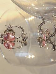 Mojoyce-Girly Pink Diamond Heart Earrings