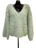 Mojoyce-V-neck Faux Mink Fleece Pullover Knitted Top