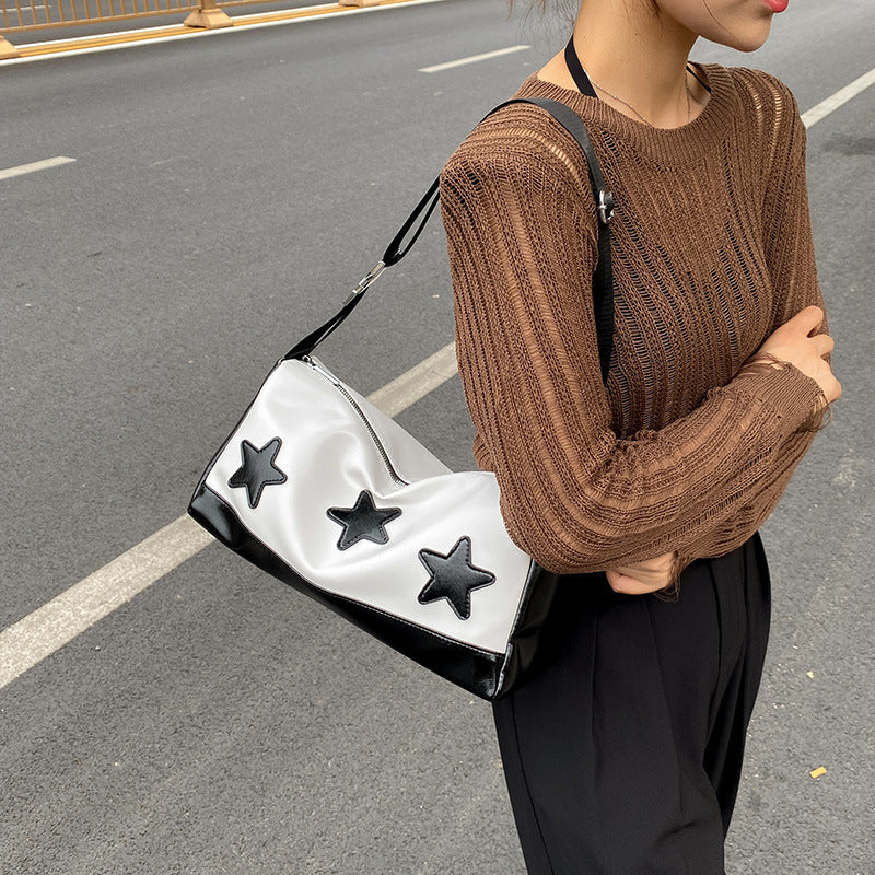 MOJOYCE-Embroidered Star Leather Crossbody Bag