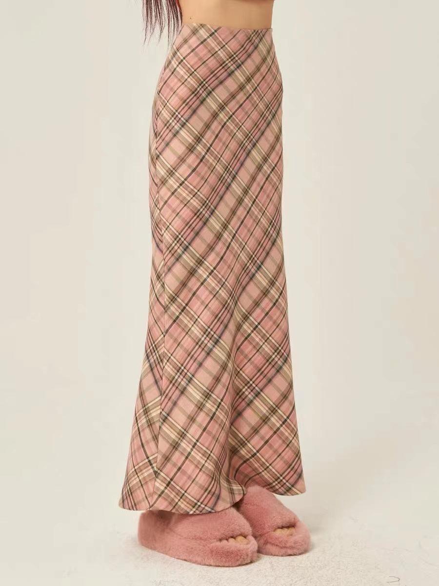 Mojoyce-Vintage 3 Color Plaid Y2K Long Skirt