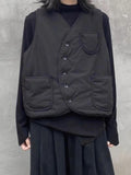 Mojoyce-Black Cool Niche Pocket Design Cotton Padded Vest