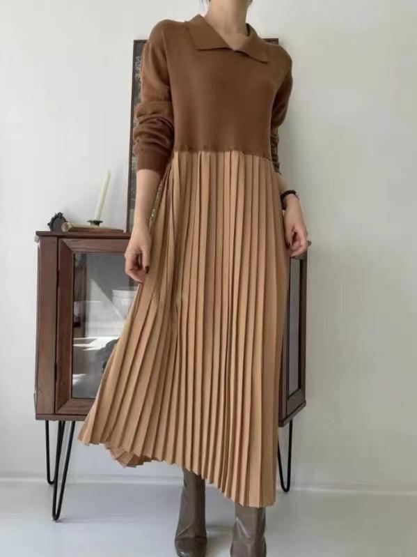 Mojoyce-Knit Pleated Split-joint Long Dresses