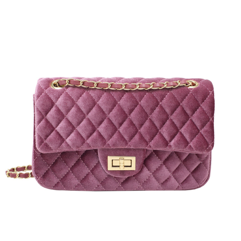 MOJOYCE-Solid Color Velvet Quilted Bag