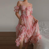 MOJOYCE-Women Summer Sexy y2k Fairy Dress Casual Loose Dress Vintage Ruffle Floral Print Maxi Dress