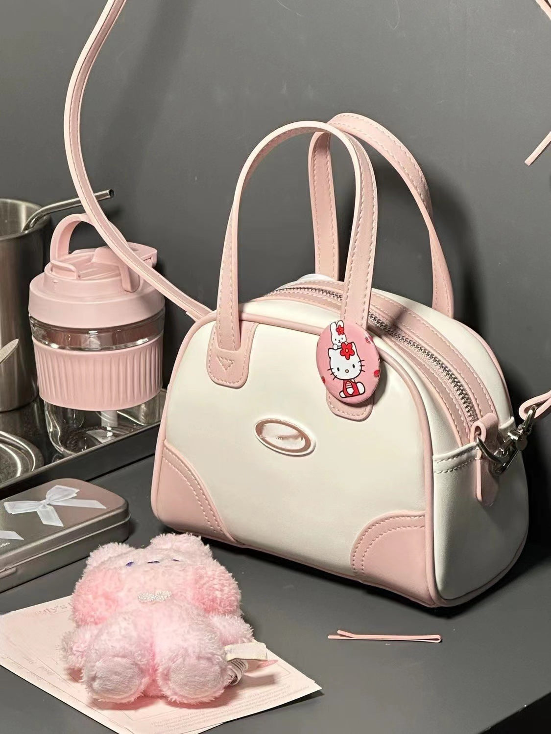 MOJOYCE-Pink and White Candy Crossbody Bag