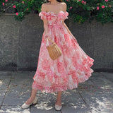 MOJOYCE-Women Summer Sexy y2k Fairy Dress Casual Loose Dress Vintage Ruffle Floral Print Maxi Dress