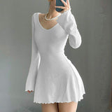 MOJOYCE-Women Summer Sexy y2k Fairy Dress Casual Loose Dress Simple Knitted Long Sleeve Mini Dress
