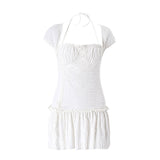 MOJOYCE-Women Summer Sexy y2k Fairy Dress Casual Loose Dress Lace Up Ruffle Halter Mini Dress