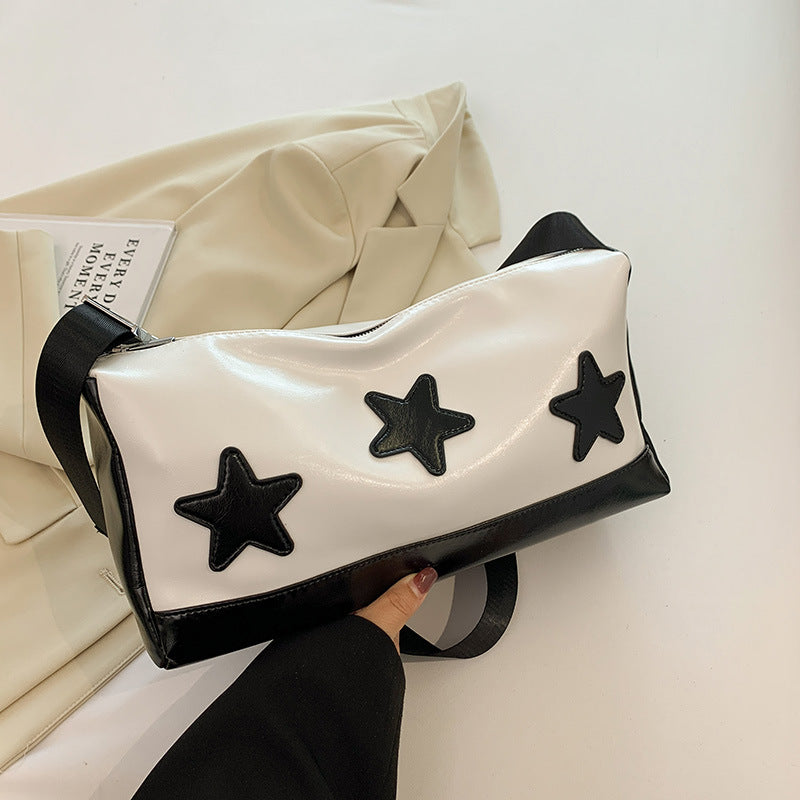 MOJOYCE-Embroidered Star Leather Crossbody Bag