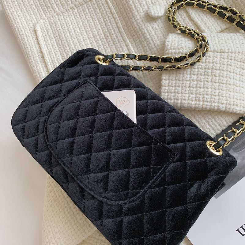 MOJOYCE-Solid Color Velvet Quilted Bag