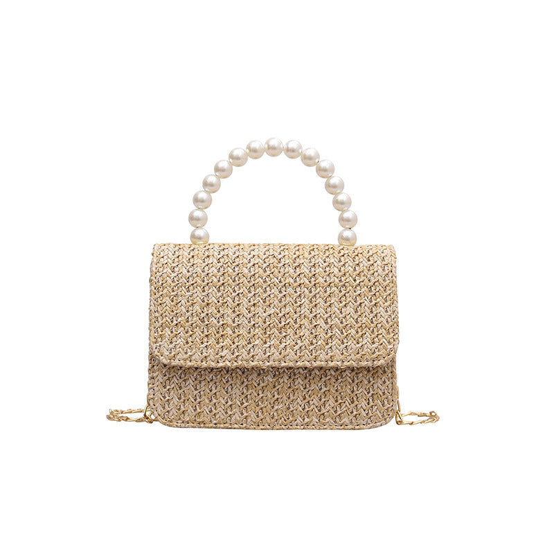 MOJOYCE-Straw Pearl Cross Body Bag