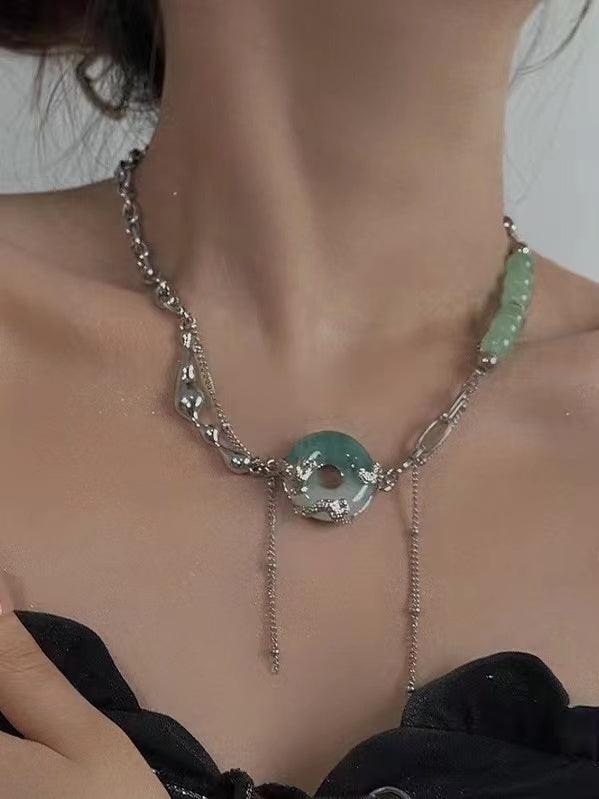 Mojoyce-Jade Buckle Fashion Clavicle Necklace