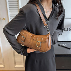 MOJOYCE-Buckled Strap Pu Leather Shoulder Bag