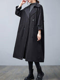 Mojoyce-Loose Buttoned Notched Collar Trench Coat