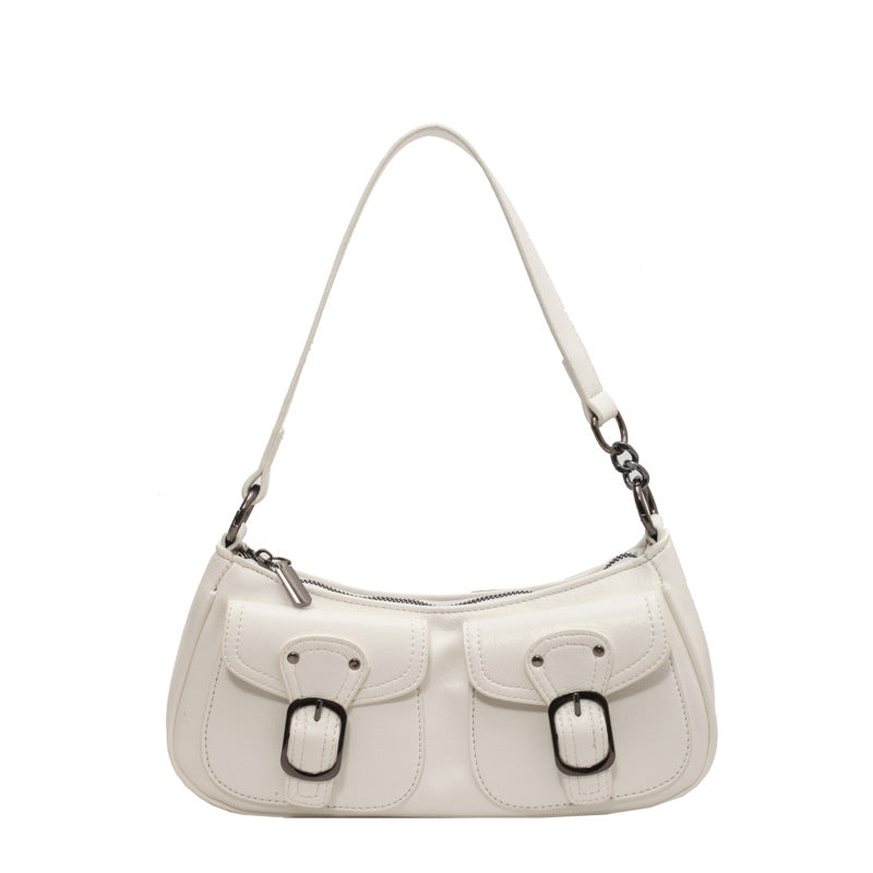 MOJOYCE-Buckled Strap Pu Leather Shoulder Bag