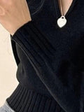 Mojoyce-Solid Color V Neck Slim Short Polo Sweater