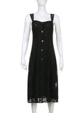 MOJOYCE-Women Summer Sexy y2k Fairy Dress Casual Loose Dress Lace Button Front Black Maxi Dress