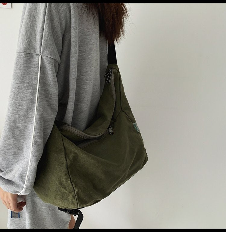 MOJOYCE-Washed Large Canvas Crossbody Bag