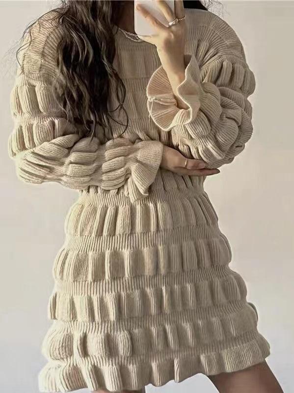 Mojoyce-Retro Elegant Bubble Pleated Knitted Dress