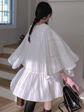 Mojoyce-Square Neck Lace Loose Flared Sleeve Dress