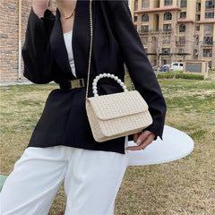 MOJOYCE-Straw Pearl Cross Body Bag