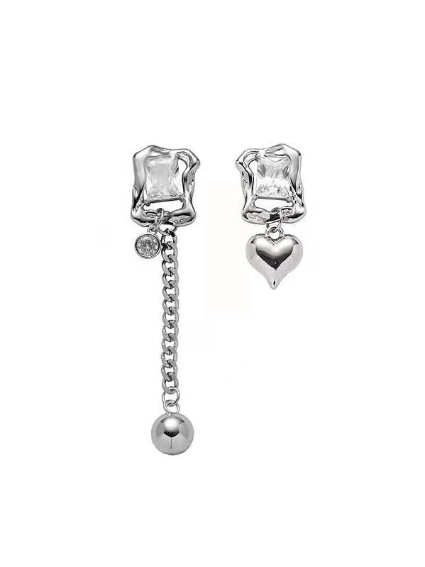 Mojoyce-Asymmetric Zirconia Heart Earrings