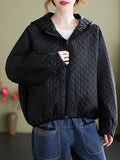 Mojoyce-Simple Long Sleeves Loose Keep Warm Solid Color Zipper Hooded Padded Coat/Down Coat