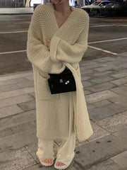 Mojoyce-Solid Baggy Knit Long Cardigan