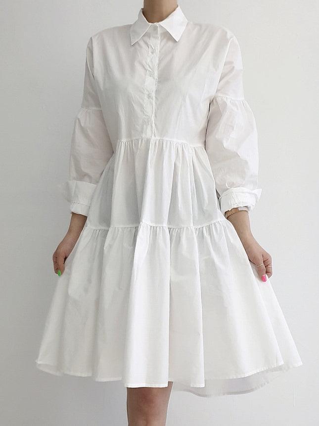 Mojoyce-Split Knit Vest + Lapel Long Sleeve Shirt Dress
