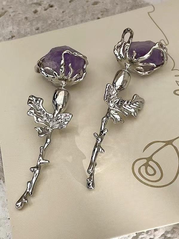 Mojoyce-LOVE&ROSE Original Purple Rose Earrings