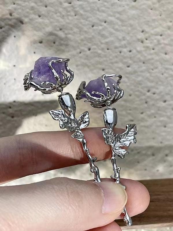 Mojoyce-LOVE&ROSE Original Purple Rose Earrings