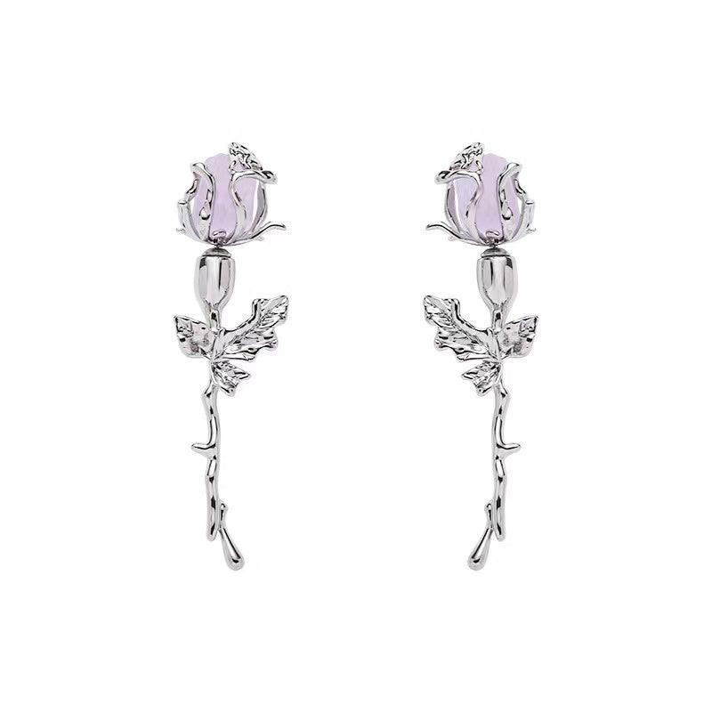 Mojoyce-LOVE&ROSE Original Purple Rose Earrings