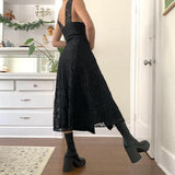 MOJOYCE-Women Summer Sexy y2k Fairy Dress Casual Loose Dress Lace Button Front Black Maxi Dress