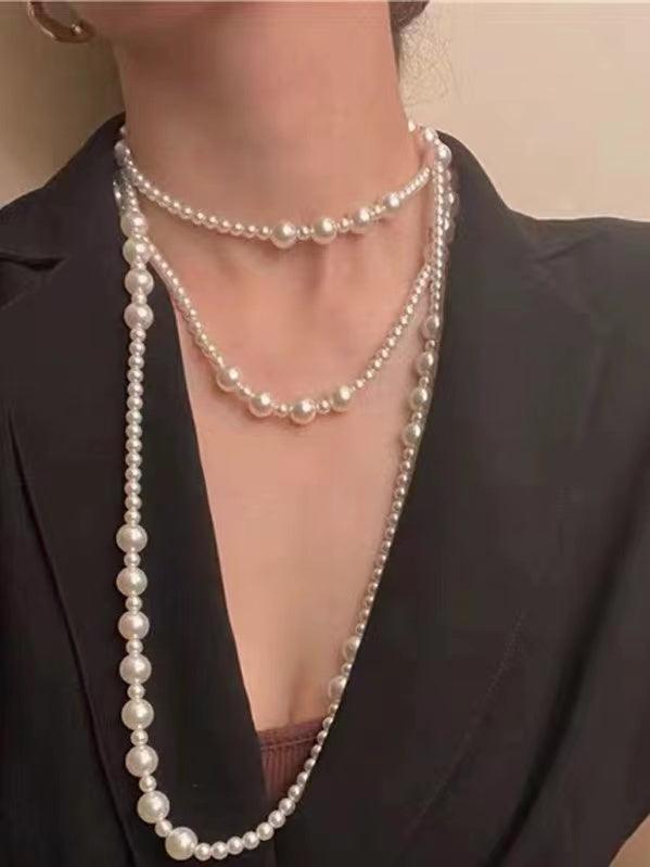 Mojoyce-Triple Layer Pearl Necklace