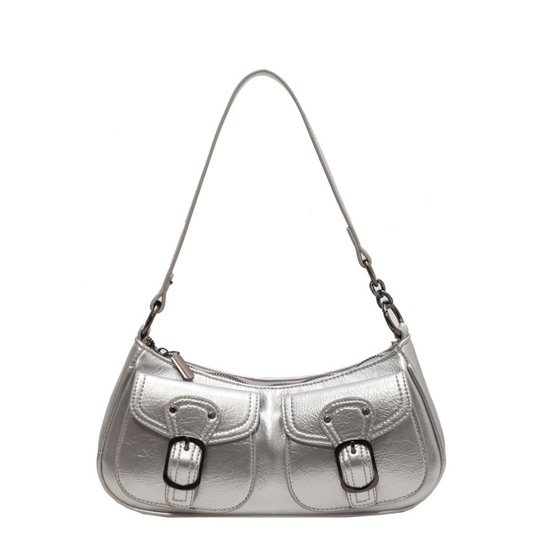 MOJOYCE-Buckled Strap Pu Leather Shoulder Bag