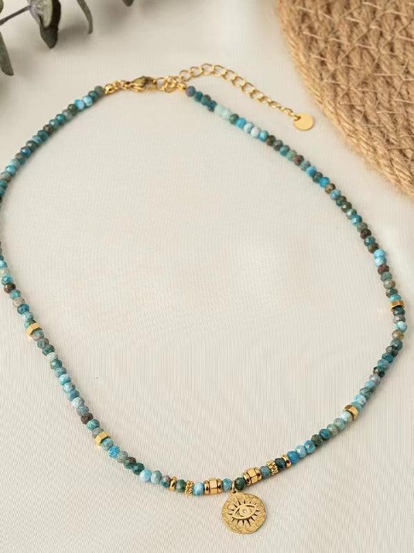 Mojoyce-Vintage Natural Turquoise Beaded Devil Angel Necklace