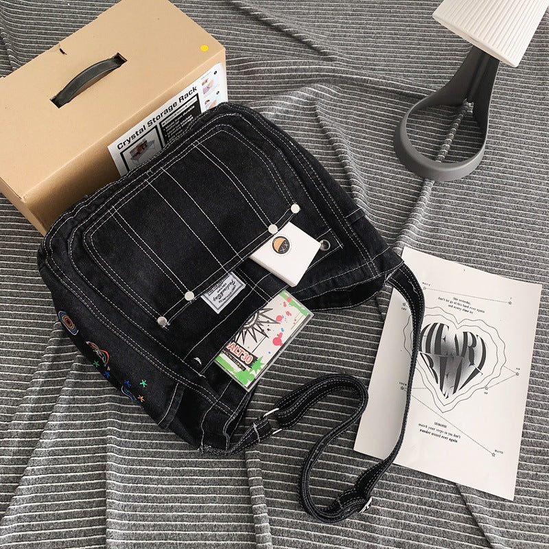 MOJOYCE-Aesthetic Denim Large Canvas Crossbody Bag