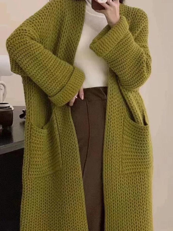 Mojoyce-Solid Baggy Knit Long Cardigan