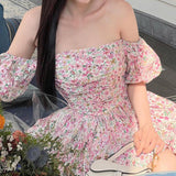 MOJOYCE-Women Summer Sexy y2k Fairy Dress Casual Loose Dress Floral A-Swing Off Shoulders Mini Dress
