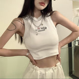MOJOYCE-Y2K tanks spring Summer outfits Letter Embroidery Ribbed Cropped Tank Top
