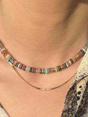 Mojoyce-Natural Stone Colorful Frisbee Necklace